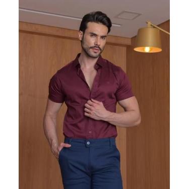 Imagem de Camisa Masculina Social Slim  Manga Curta Acetinada Premium Envio Imed