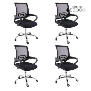 Imagem de Kit 4 Cadeiras De Escritório Oficial Begonia Tela Mesh Ergonômica Pret