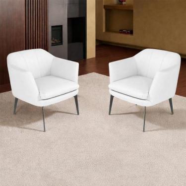 Imagem de Kit 2 Poltronas Decorativas 76cm Rosalie Pés em Ferro Couro Branco G34
