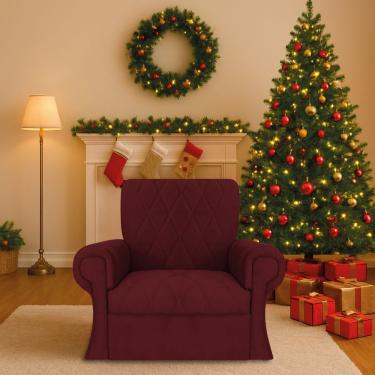 Imagem de Poltrona Natalina Papai Noel Santa Claus Suede Bordô Doce Sonho Móveis