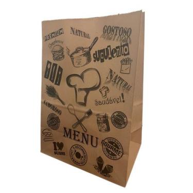 Imagem de 100 Saco Papel Kraft Delivery Fast Food Menu Entregas Tam M - MLBpel