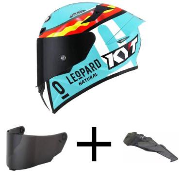 Imagem de Capacete KYT TT Course Jaume Masia Leopardo Azul Mais Viseira Fumê e S