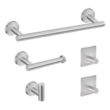 Imagem de Kit Acessórios Banheiro Inox 304 Toalheiro Luxo 5 Peças Cinza - Genéri