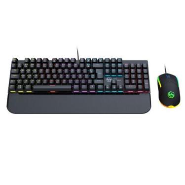 Imagem de Kit Teclado Mouse Mecânico RGB Switch Blue BK-03, preto