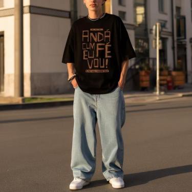 Imagem de Camiseta Preta Frase Fé Motivacional Unissex Algodão Conforto Estilo U