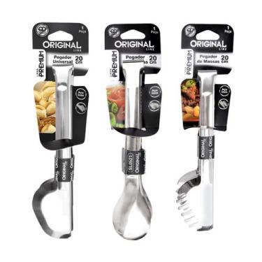 Imagem de Kit 3 Pegador Inox Universal Salada Massa Macarrão 20cm Utensílios Coz