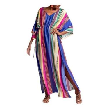 Imagem de E0440 Vestido Longo Plus Size Casual Saída De Praia Solto V37 - XUMI, 