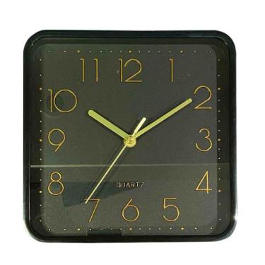 Imagem de Relógio De Parede Quadrado Preto com Dourado 23 cm  Casa Del Grande