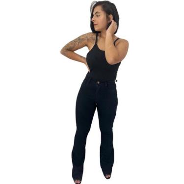 Imagem de Calça Jeans Preta Feminina Flare Cintura Alta Com Lycra Basc - Anj Mod