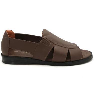 Imagem de Sandália Papete Masculina Couro Italianinho 30593, Cafe, 42