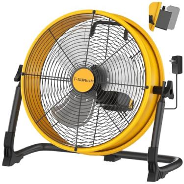 Imagem de T-SUNiceM Ventilador De Chão De 12" Operado Por Bateria Para Dewalt, Bateria Máxima De 20 V, Ventilador Portátil Com Adaptador Ca E Saída Usb, Ventilador Industrial De Metal De Alta Velocidade, Vent