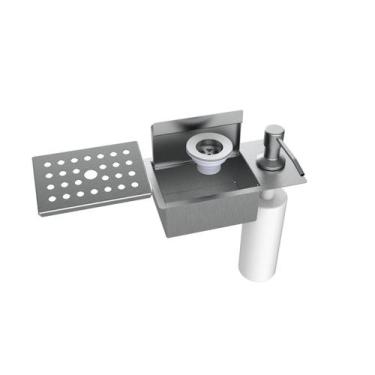 Imagem de Porta Esponja C/ Dispenser E Válvula De Escoamento 21x11cm Inox - HZ
