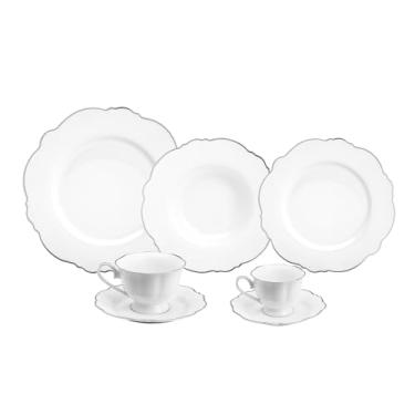 Imagem de WOLFF - Aparelho de Jantar 42 Peças de Porcelana Maldivas Branco com Fio Prata