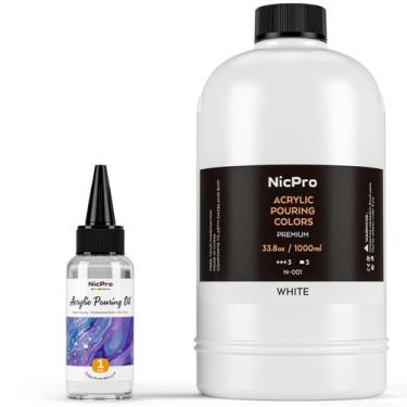 Imagem de Kit de Tinta para Pouring Acrílico Nicpro Branco Titânio 1000 ml