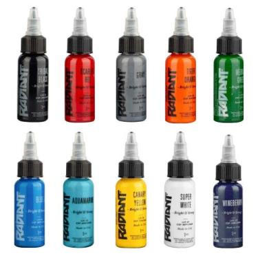 Imagem de Kit de Tintas para Tatuagem Radiant Colors 10 frascos de 30ml EUA