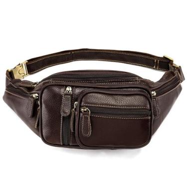 Imagem de Bolsa de Cintura NIUCUNZH 41 cm Couro Cor Café com Zíper