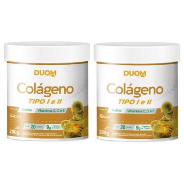 Imagem de Kit com 2 Colágenos Tipo 1 e 2 com Vitaminas 200g Sabor Abacaxi Duom Original 