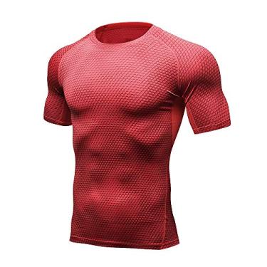 Imagem de Camiseta masculina esportiva impressão 3D com gola redonda manga curta secagem rápida bodycon corrida treino treino roupas esportivas(XX-Large)(vermelho)