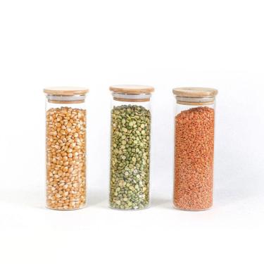 Imagem de Kit 3 Potes De Vidro Hermético C/ Tampa De Bambu 450Ml
