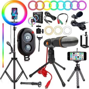 Imagem de Kit Iluminador Ring Light Luz Colorida Rgb Completo + Tripé