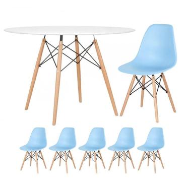 Imagem de KIT - Mesa redonda Eames 120 cm branco + 5 cadeiras Eiffel DSW