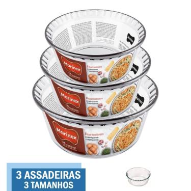 Imagem de Kit 3 Tamanhos de Forma Vidro Travessa Suflê Redonda Marinex