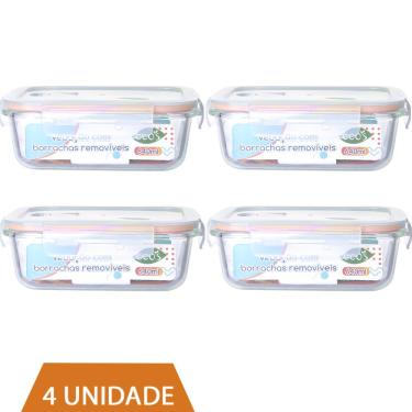Imagem de 4 Pote Vidro 640ml Marmita Tampa 4 Travas Hermética 4 Travas
