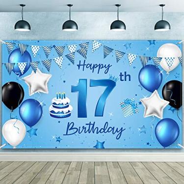 Imagem de Banner de fundo de feliz aniversário de 17 anos, tecido extragrande, cartaz, cartaz, pano de fundo, para decoração de festa de aniversário de 17 anos, 180 x 119 cm (estilo 17)