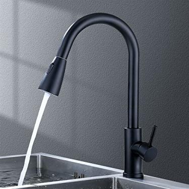 Imagem de Torneira de cozinha preta puxador de furo único giratório 360 graus pia misturador de água torneira do banheiro chuveiro córrego pulverizador dreno, B preto, China