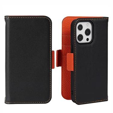 Imagem de Capa carteira para iPhone 13 Pro Max/13 Pro/13/13 Mini, capa flip de couro de vaca premium com suporte para cartão capa flip magnética para notebook, preta, 13 Pro 15,1 cm