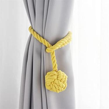 Imagem de 2 peças cortina de borla artesanal acessórios de quarto fivela de cortina corda decoração de casa franja de janela de retenção, amarelo, 4 peças