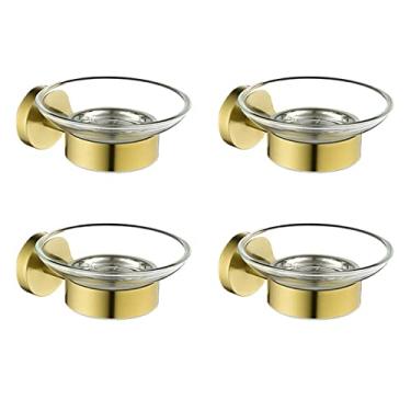 Imagem de Luxo escovado ouro saboneteira titular Wall-Mount saboneteira escovado & Ouro vibrante ouro escovado, 4 peças