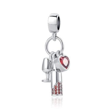 Imagem de MZC Jewelry Pingente de garrafa de copo de vinho tinto para pulseiras coração de amor pingente de conta para mãe irmã, Vidro, Cobre