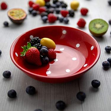 Imagem de Cerâmica vermelha e branca feita à mão com bolinhas esmaltadas 18,5 cm, 400 ml Salada, macarrão, frutas, cereais, tigela de sopa | Louça de cerâmica exclusiva, presente de inauguração da City to Cottage