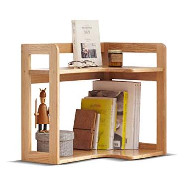 Imagem de KIZQYN Estante de madeira de 2 níveis para mesa de trabalho, prateleiras, organizador, estante para sala de estar, estante de escritório em casa