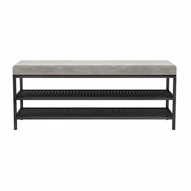 Imagem de Banco de corredor Banco de sapatos com almofada de assento acolchoada, sapateira de 2 camadas, banqueta de armazenamento de sapatos com armação de metal para sala de estar, quarto preto /1420 (Color