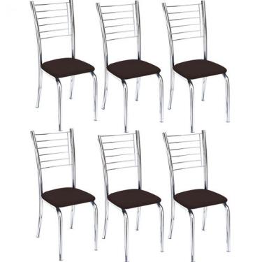 Imagem de Kit 6 Cadeiras Iara Cromada Para Cozinha-Assento Marrom-Gat Magazine