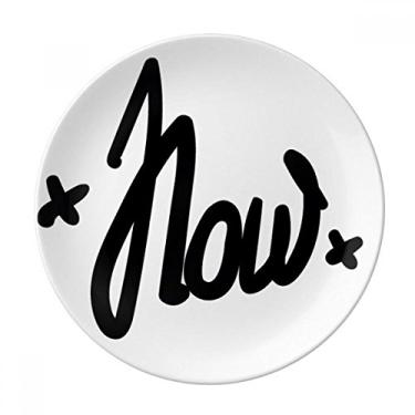 Imagem de Now Funny Citação de escrita à mão Prato decorativo de porcelana Salver Prato de jantar