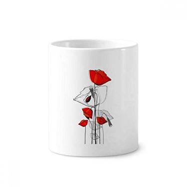 Imagem de Suporte para caneta de escova de dentes de milho com arte abstrata de flores vermelhas com suporte de cerâmica