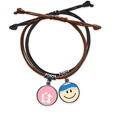 Imagem de DIYthinker Pulseira Pink Boy and Girl para Dia dos Namorados com corrente de mão de couro e rosto sorridente