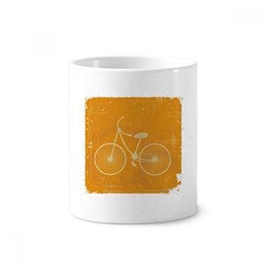 Imagem de Suporte de caneta de escova de dentes com ilustração esportiva de bicicleta com estampa amarela e suporte de cerâmica