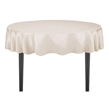 Imagem de LinenTablecloth Toalha de mesa redonda de cetim 178 cm bege