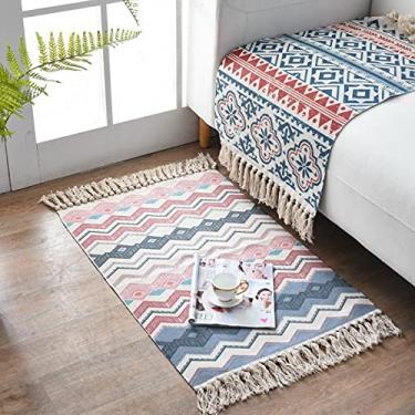 Imagem de jia cool Tapete estampado de algodão, boêmia feito à mão, tapete fino para entrada, 60 x 90 cm, para lavanderia, sala de estar, cor vermelha polida
