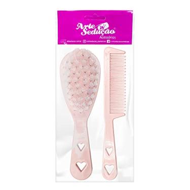 Imagem de Kit 1 Pente E 1 Escova Infantil Cerdas Macias Para Bebê Cor:Rosa