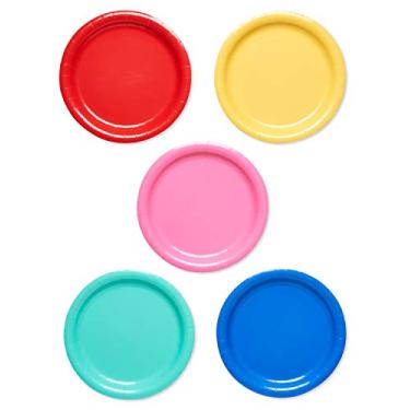 Imagem de American Greetings Artigos de festa arco-íris para formatura, aniversários e todas as ocasiões, pratos de jantar de papel multicolorido (50 unidades)