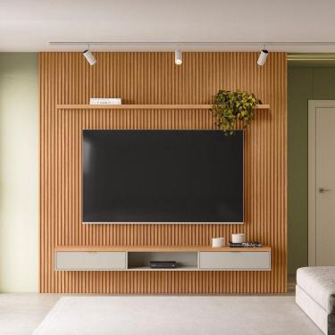 Imagem de Painel Ripado Modular 1 Nicho 1 Prateleira Linea Brasil Marrom/Off White