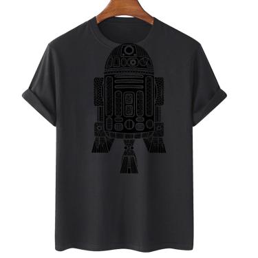 Imagem de Camiseta feminina algodao R2 D2 Desenho Tribal Grafite preto