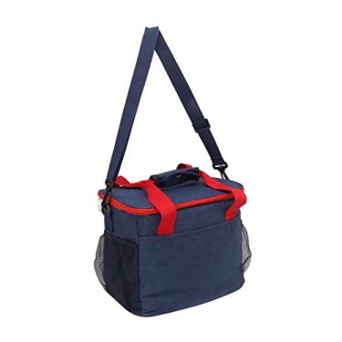 Imagem de Bolsa térmica congelável, lancheira de 15 litros, zíper bidirecional, bolsos frontais e laterais, tecido Oxford 600D, à prova de vazamento para escola e escritório (azul marinho)
