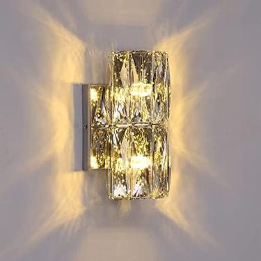 Imagem de Lâmpada De Parede De Cristal Moderna Com Abajur De Cristal K9, Lâmpada De Iluminação Interna Com Escurecimento De 3 Cores 3000-6000K, Escada Do Corredor Do Quarto, Banheiro, Luminária De Parede Cr