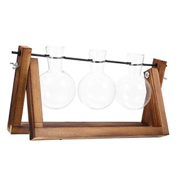 Imagem de Yardwe 1 Conjunto De Moldura De Madeira Hidropônica Vaso De Vidro Decoração De Mesa Planta Lâmpada Terrário Propagação Plantador Propagação Desktop Vaso De Flores Plantador De Vidro